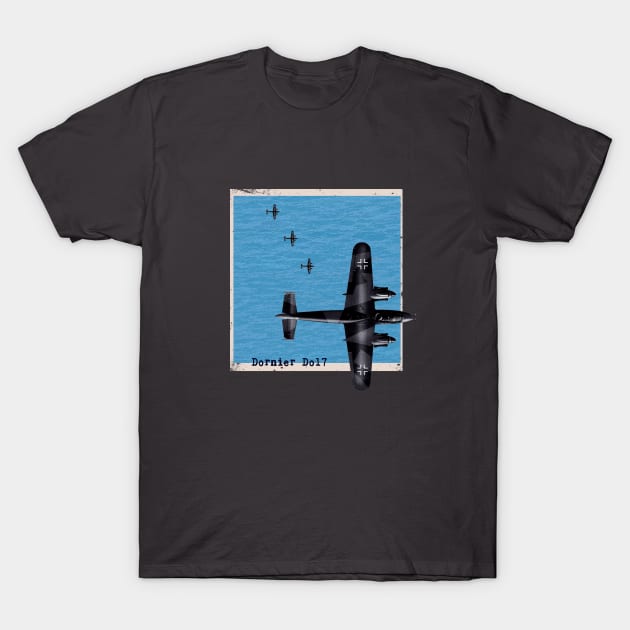 Dornier Do17 WW2 bomber airplane over the ocean T-Shirt by Jose Luiz Filho